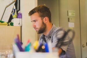 Home based business, man working online
